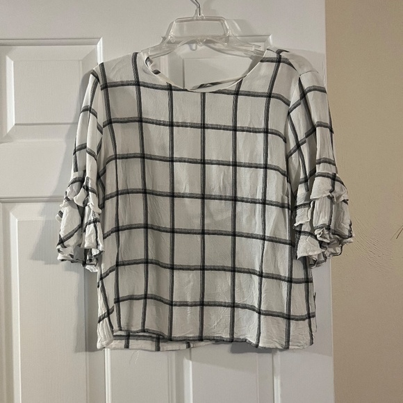 Grid Print Tiered-Sleeve Top/Blouse - Picture 5 of 6